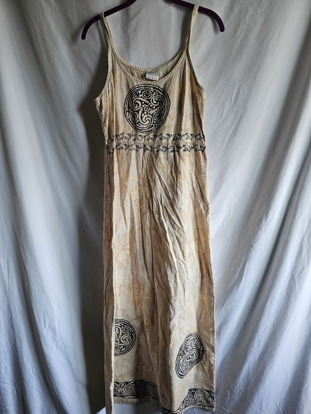 Beige Printed Maxi Dress with Scoop Neck Festival Boho Medium
